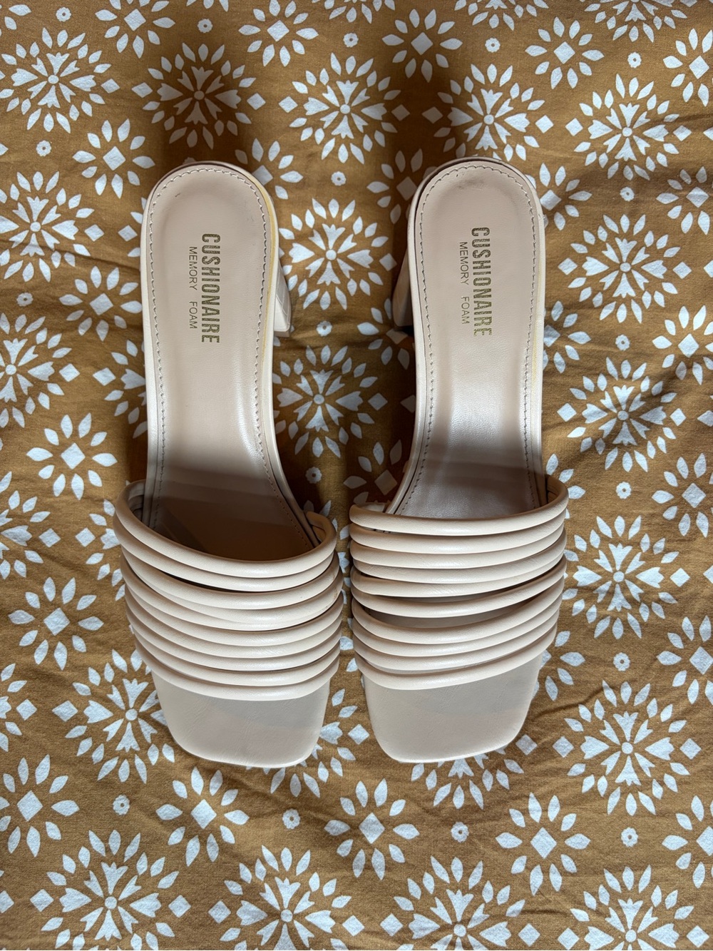 Cushionaire Women's Nude Layered-Strap Chunky Heeled Sandals